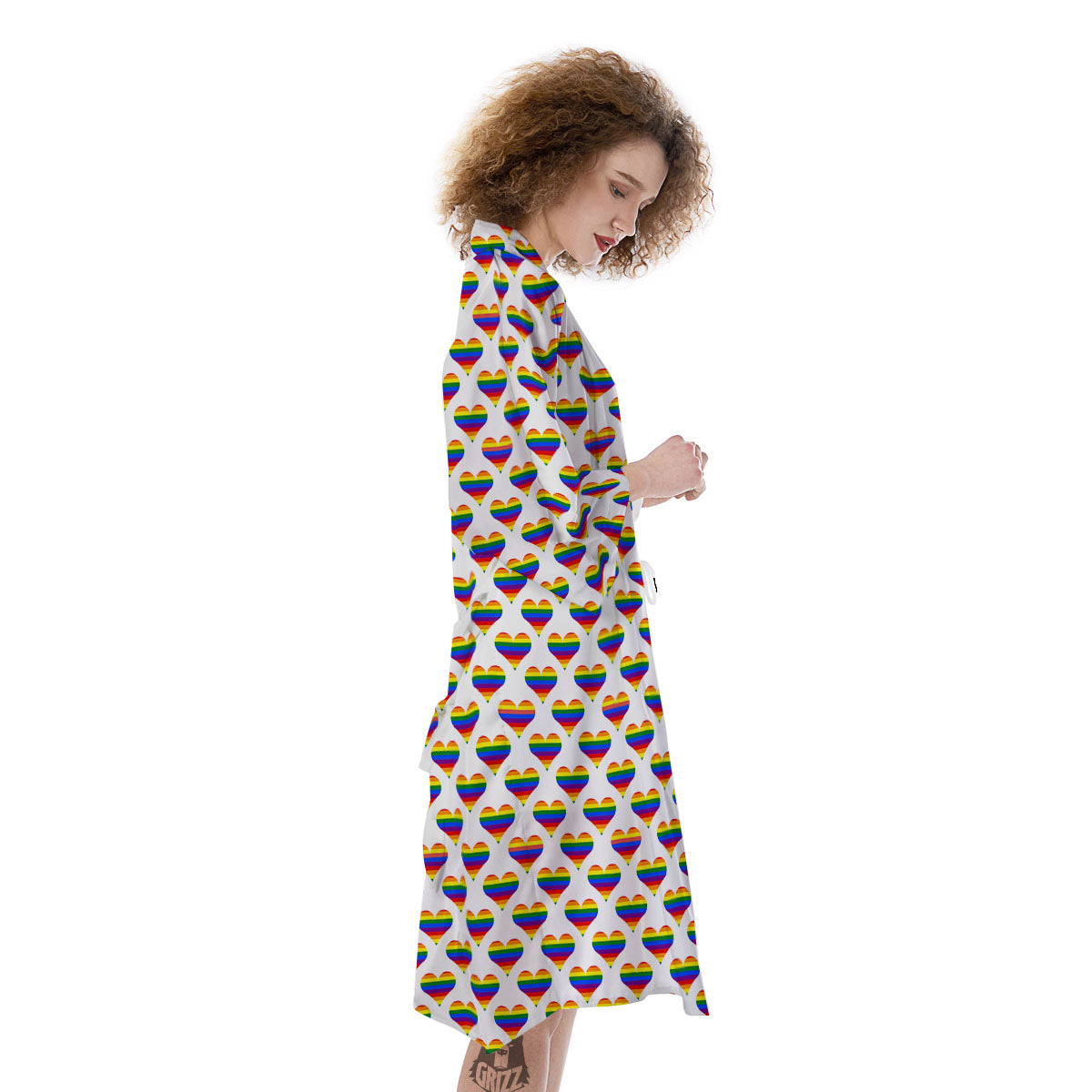 Striped White Heart On LGBT Pride Print Pattern Kimono-grizzshop