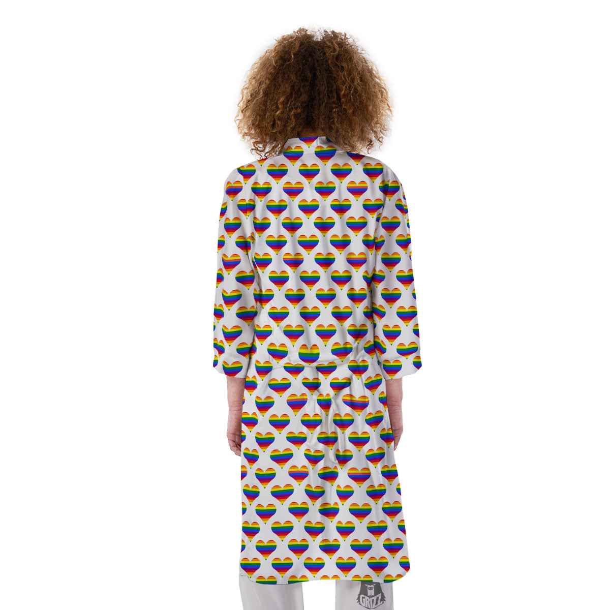 Striped White Heart On LGBT Pride Print Pattern Kimono-grizzshop