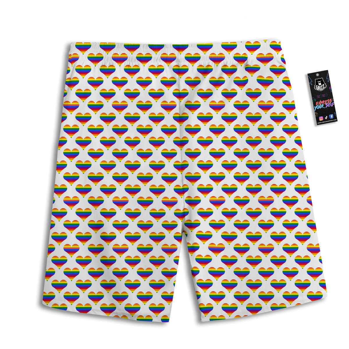 Striped White Heart On LGBT Pride Print Pattern Men's Athletic Shorts