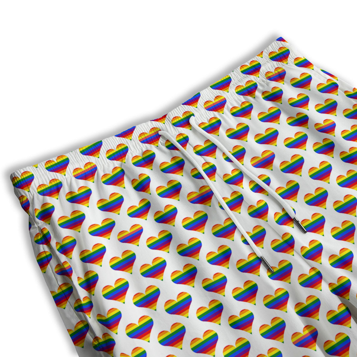 Striped White Heart On LGBT Pride Print Pattern Men's Athletic Shorts