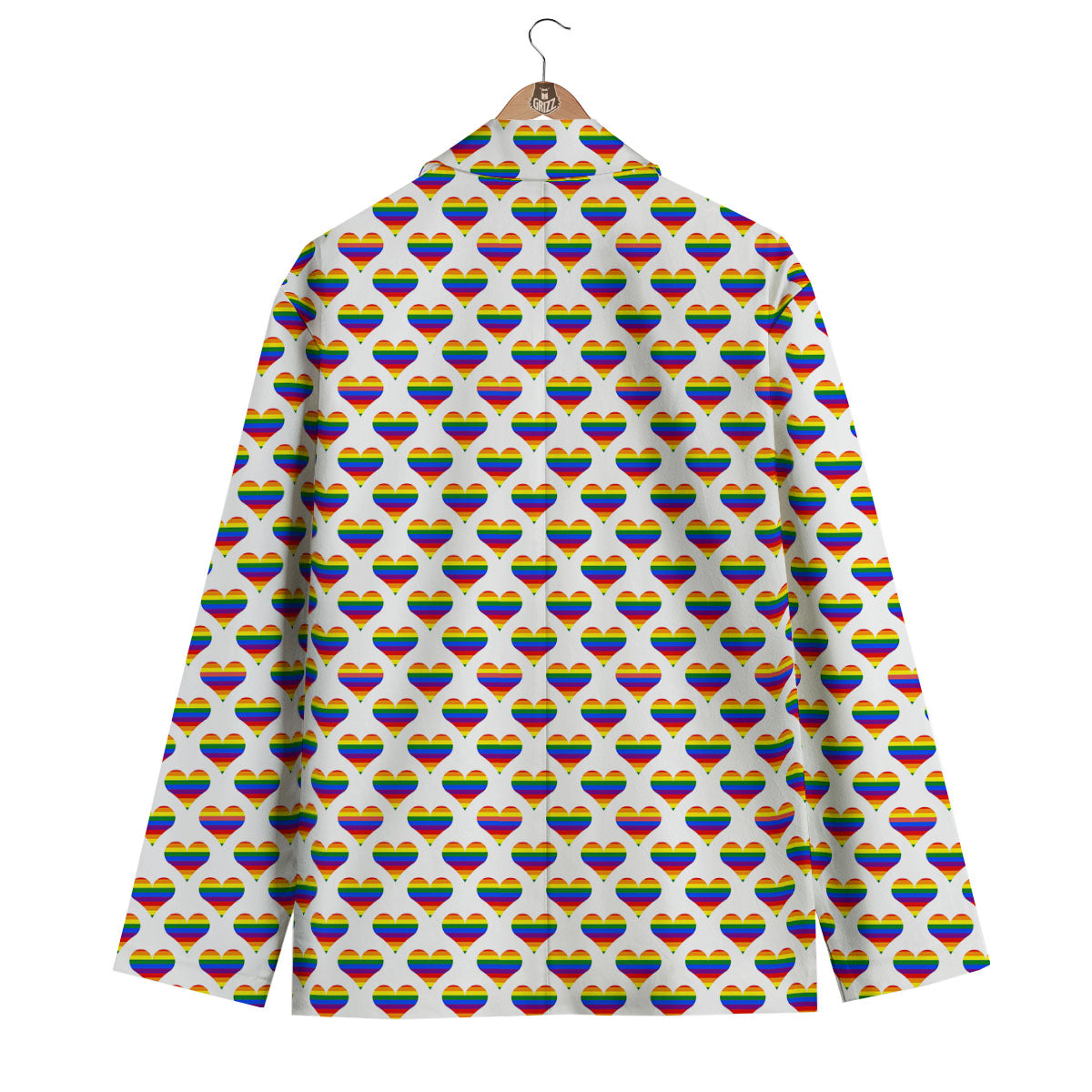 Striped White Heart On LGBT Pride Print Pattern Men's Blazer-grizzshop