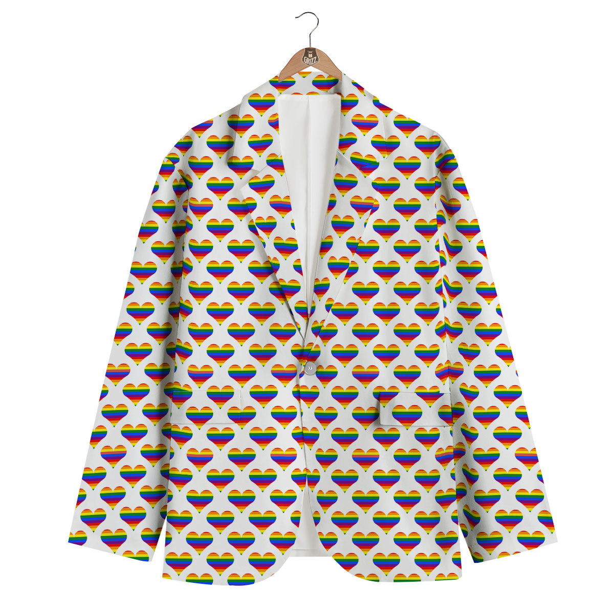 Striped White Heart On LGBT Pride Print Pattern Men's Blazer-grizzshop