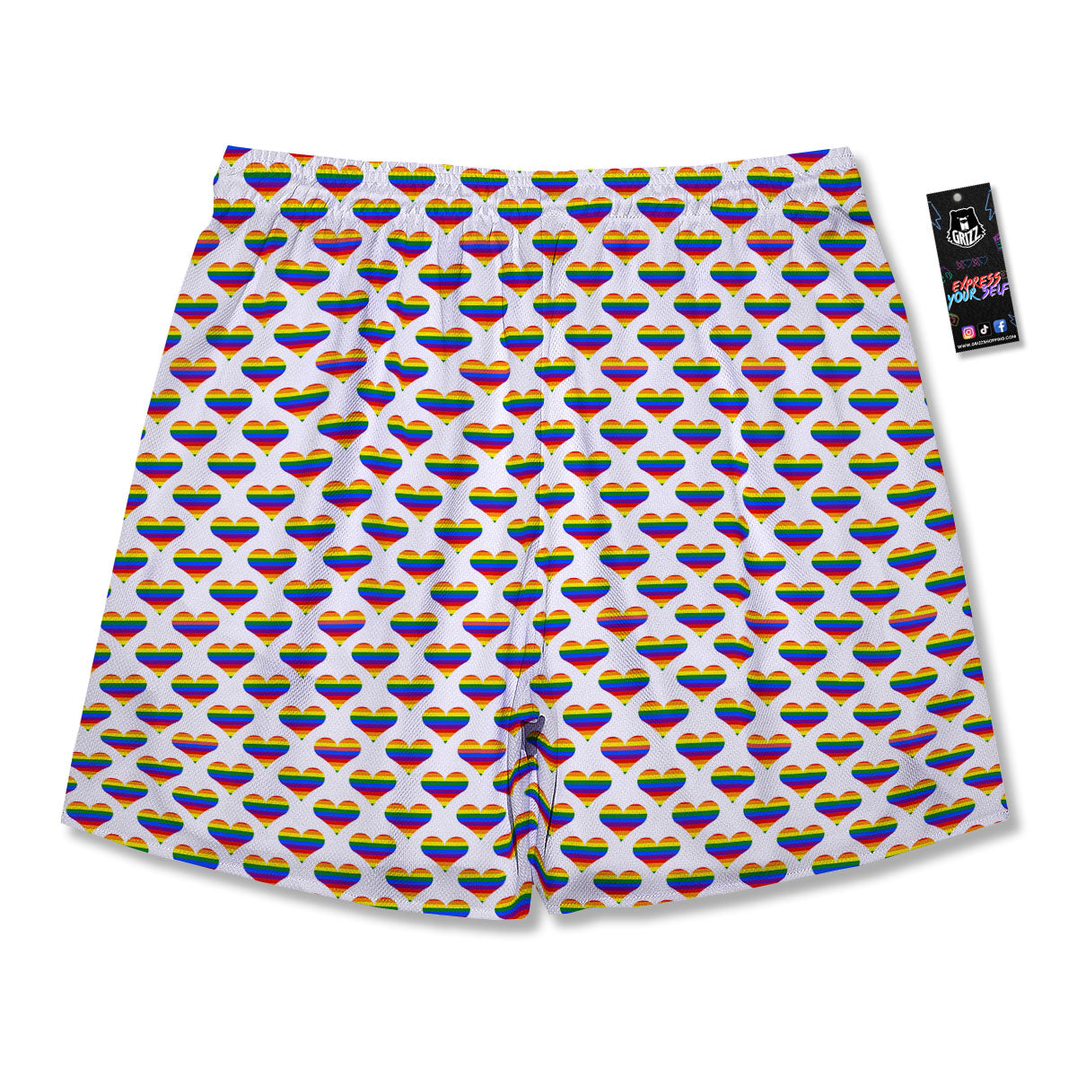 Striped White Heart On LGBT Pride Print Pattern Men's Running Shorts-grizzshop