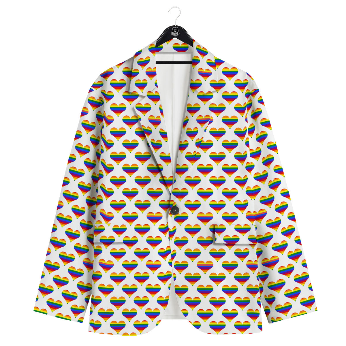 Striped White Heart On LGBT Pride Print Pattern Men's Sport Coat-grizzshop