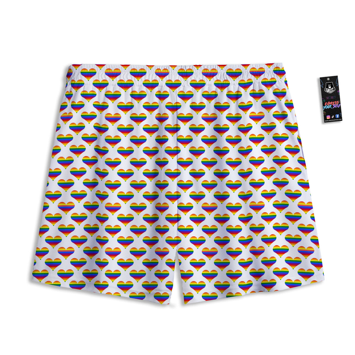 Striped White Heart On LGBT Pride Print Pattern Mesh Shorts