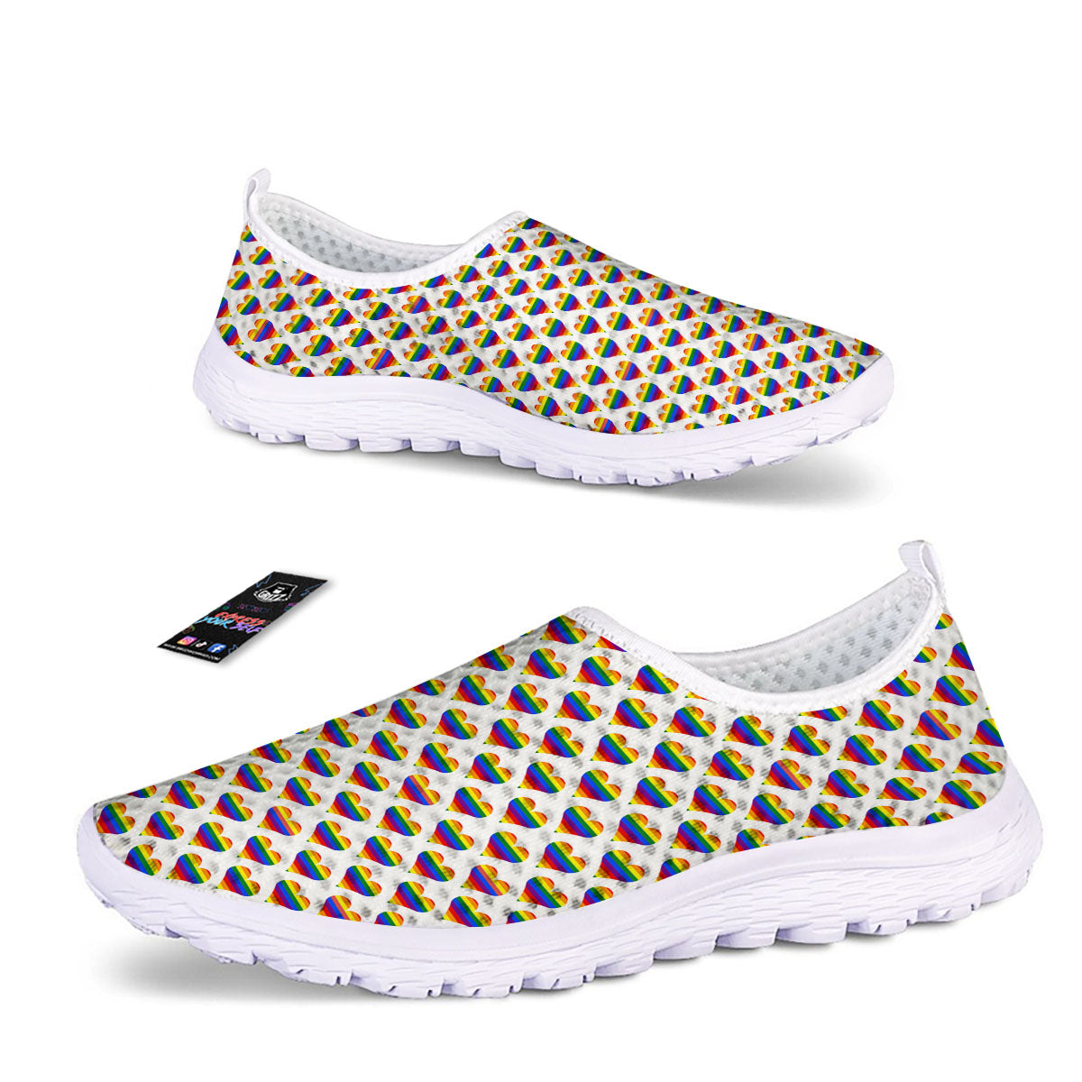 Striped White Heart On LGBT Pride Print Pattern Nurse Shoes-grizzshop