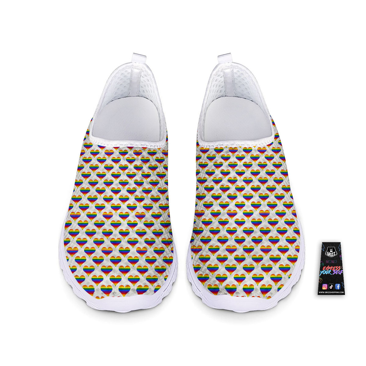 Striped White Heart On LGBT Pride Print Pattern Nurse Shoes-grizzshop