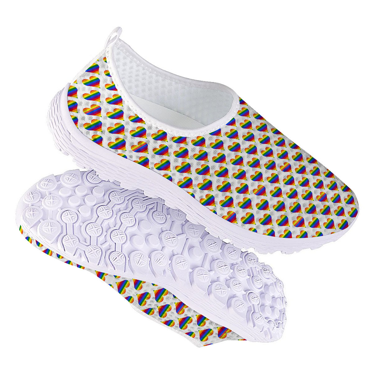 Striped White Heart On LGBT Pride Print Pattern Nurse Shoes-grizzshop