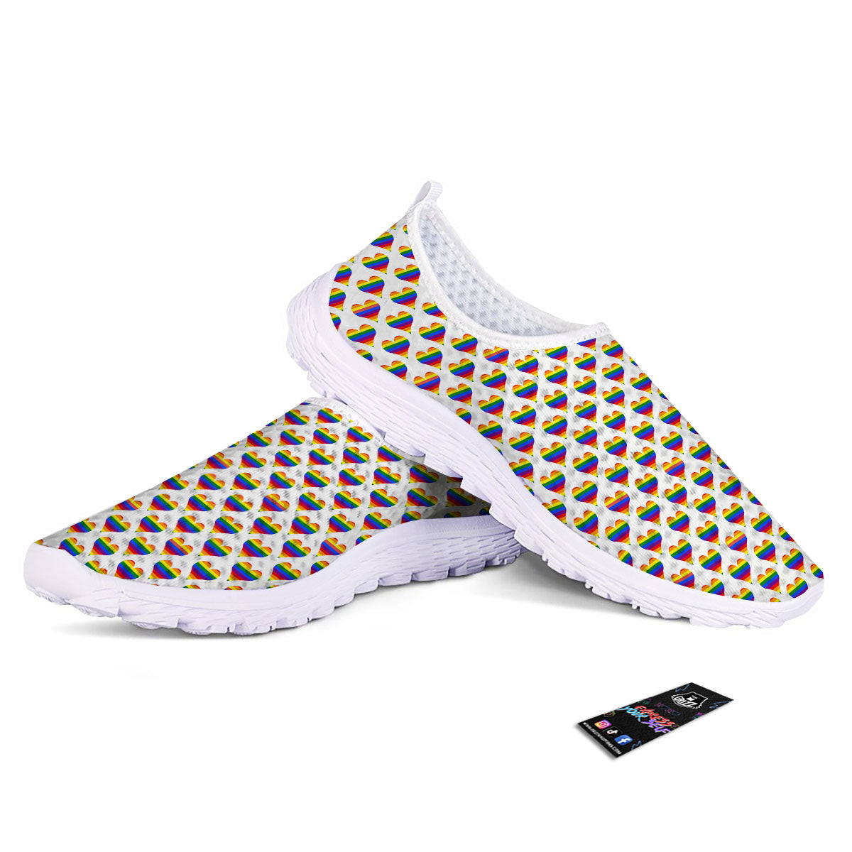 Striped White Heart On LGBT Pride Print Pattern Nurse Shoes-grizzshop