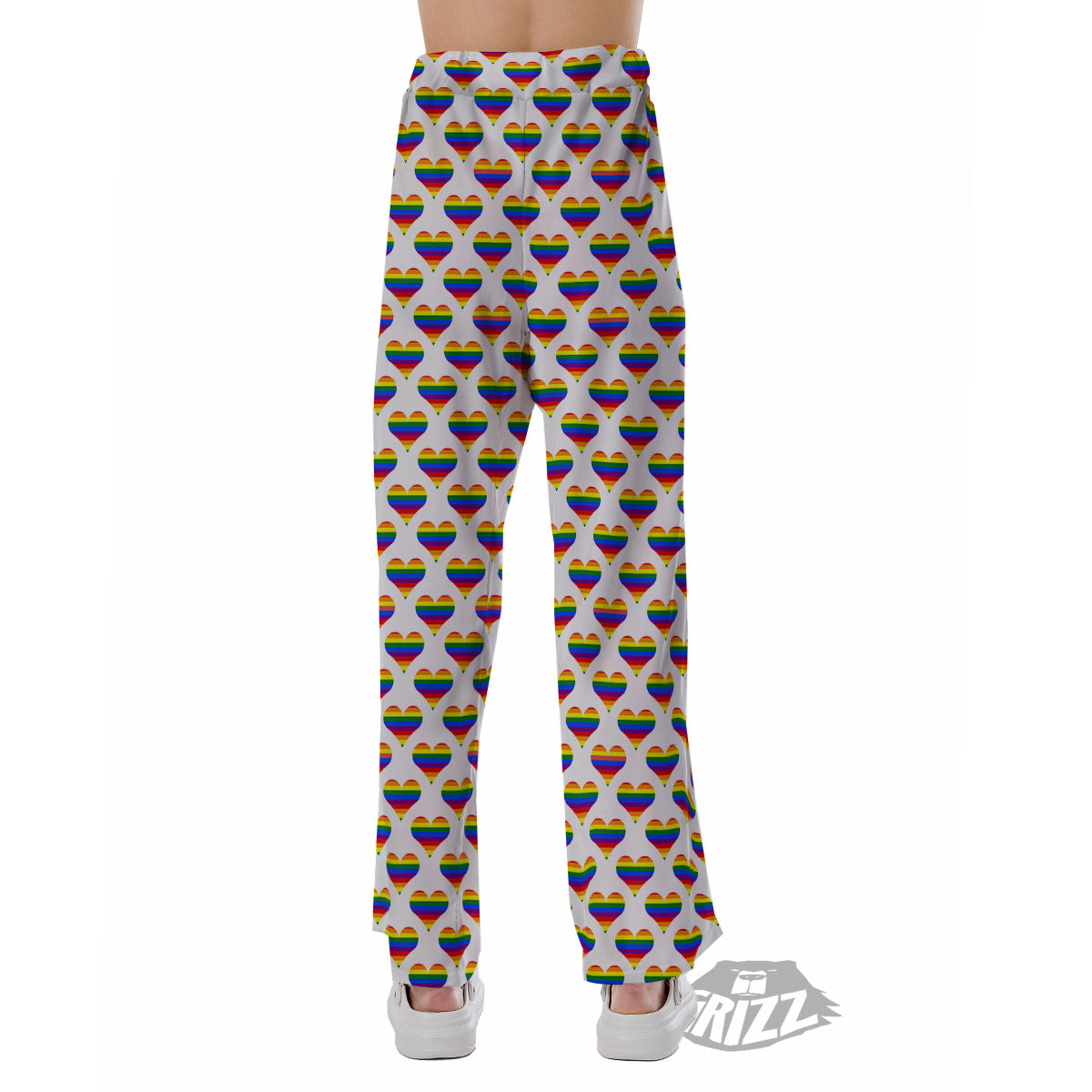 Striped White Heart On LGBT Pride Print Pattern Pajama Pants-grizzshop