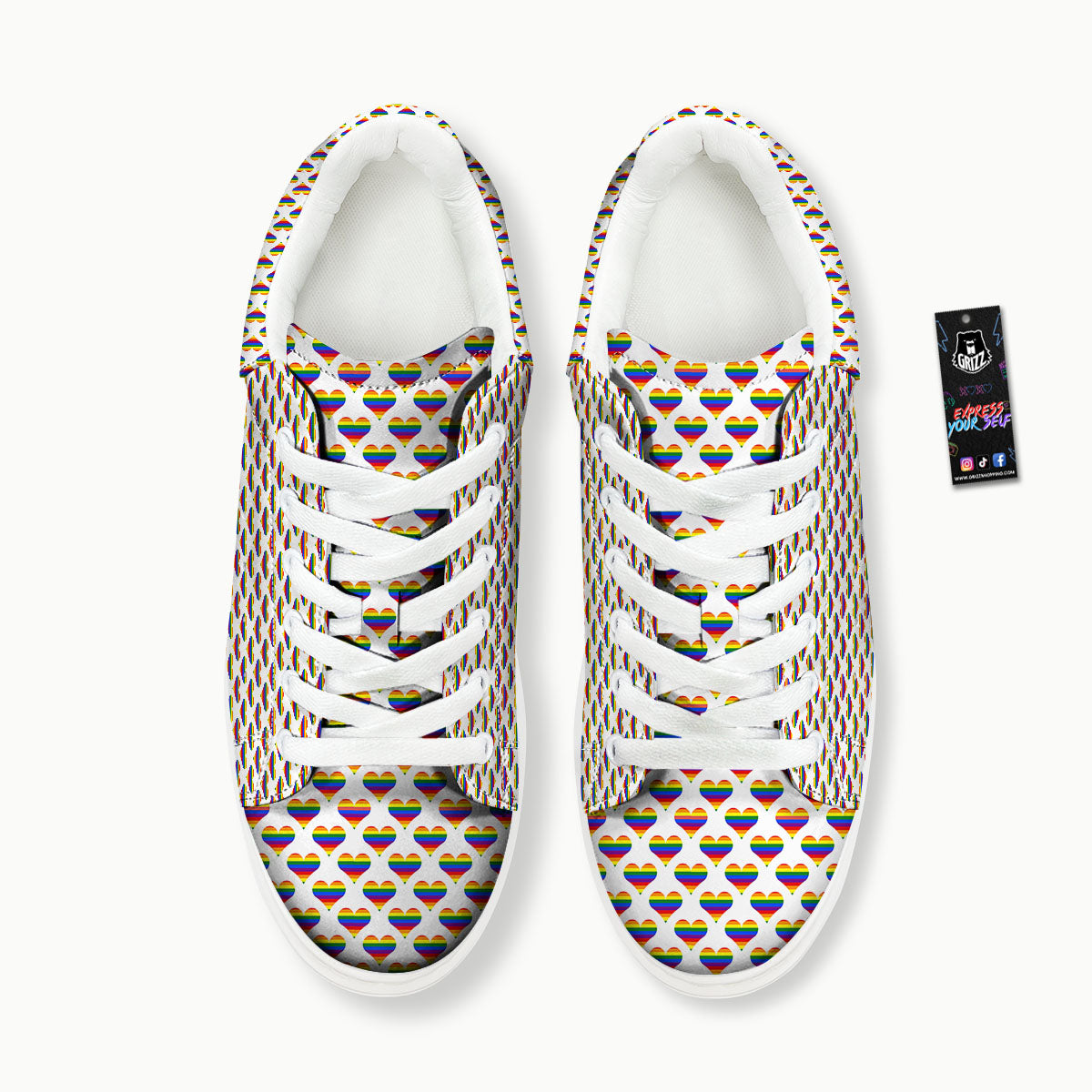 Striped White Heart On LGBT Pride Print Pattern Platform Shoes-grizzshop