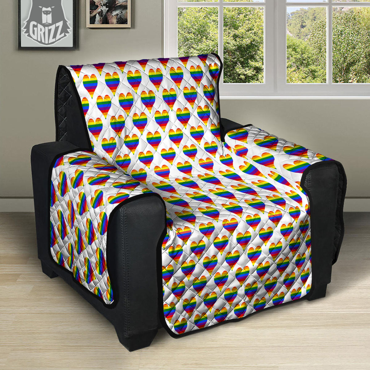 Striped White Heart On LGBT Pride Print Pattern Recliner Protector-grizzshop