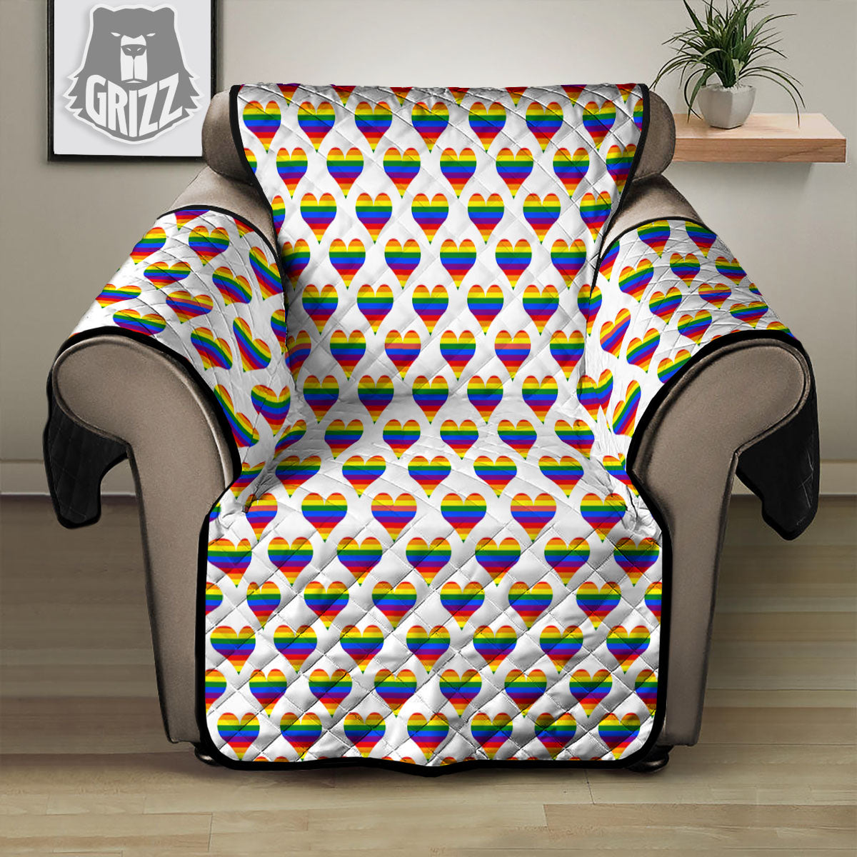 Striped White Heart On LGBT Pride Print Pattern Recliner Protector-grizzshop