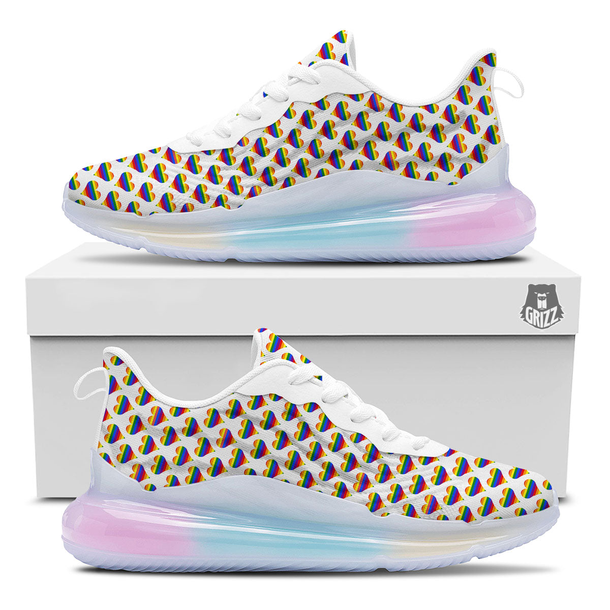 Striped White Heart On LGBT Pride Print Pattern Running Sneakers-grizzshop