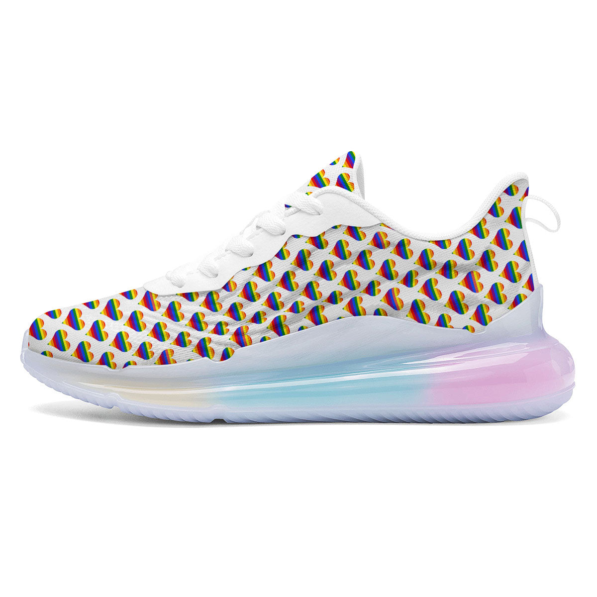 Striped White Heart On LGBT Pride Print Pattern Running Sneakers-grizzshop