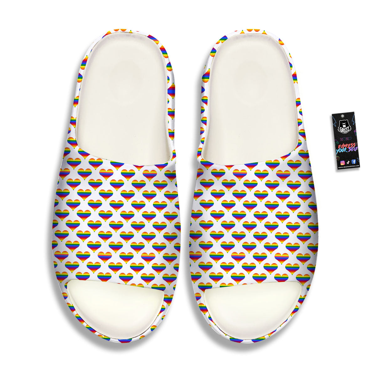 Striped White Heart On LGBT Pride Print Pattern Sandals-grizzshop