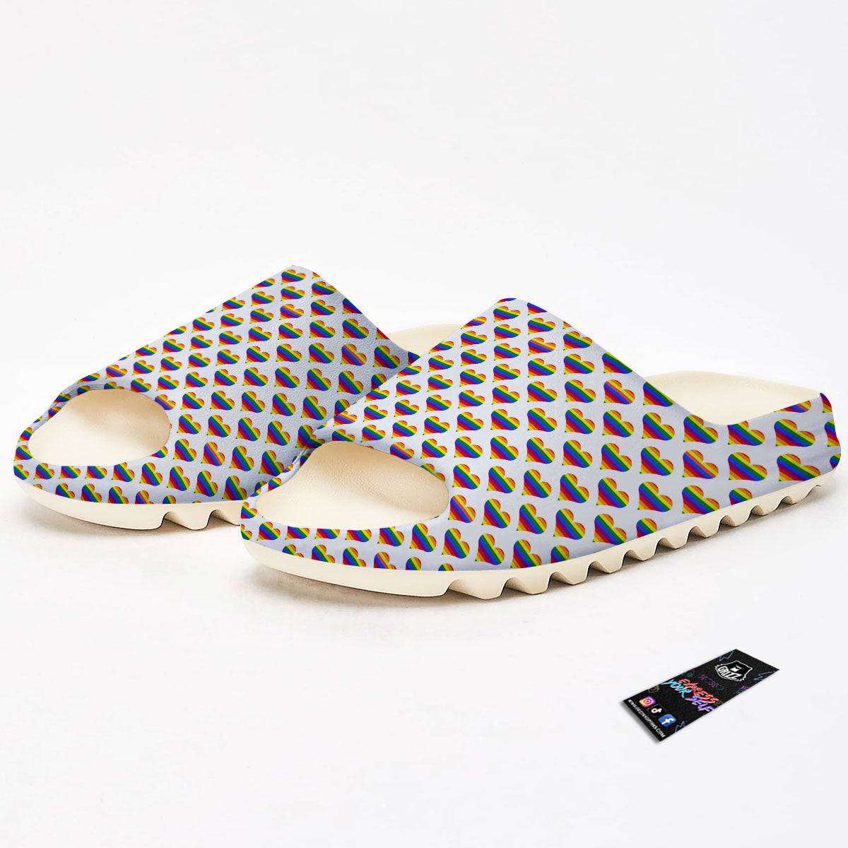 Striped White Heart On LGBT Pride Print Pattern Sandals-grizzshop