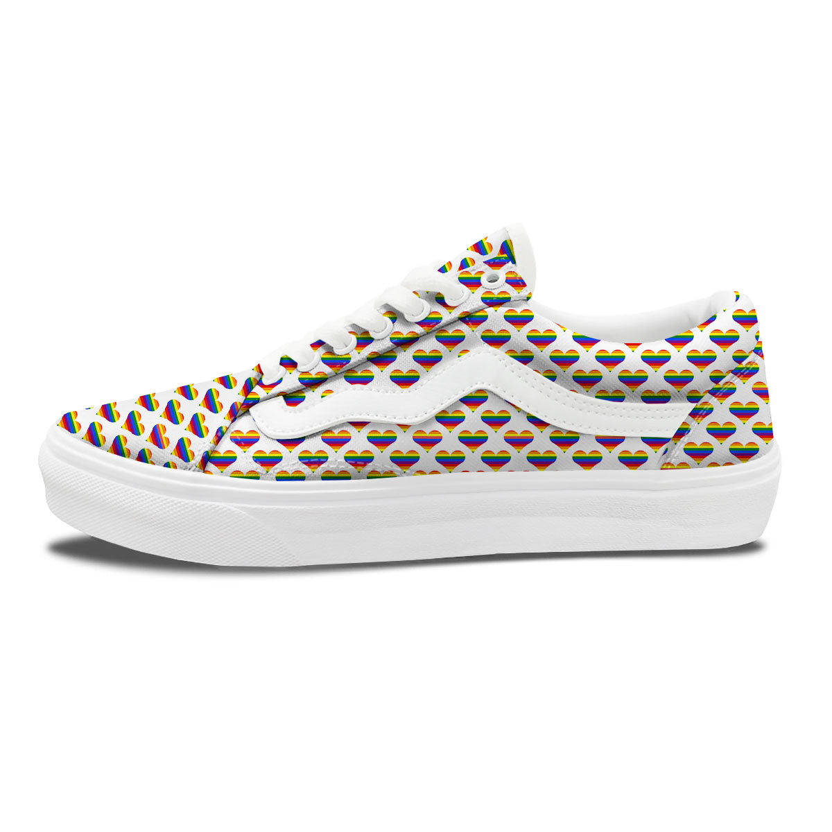 Striped White Heart On LGBT Pride Print Pattern Skate Shoes-grizzshop