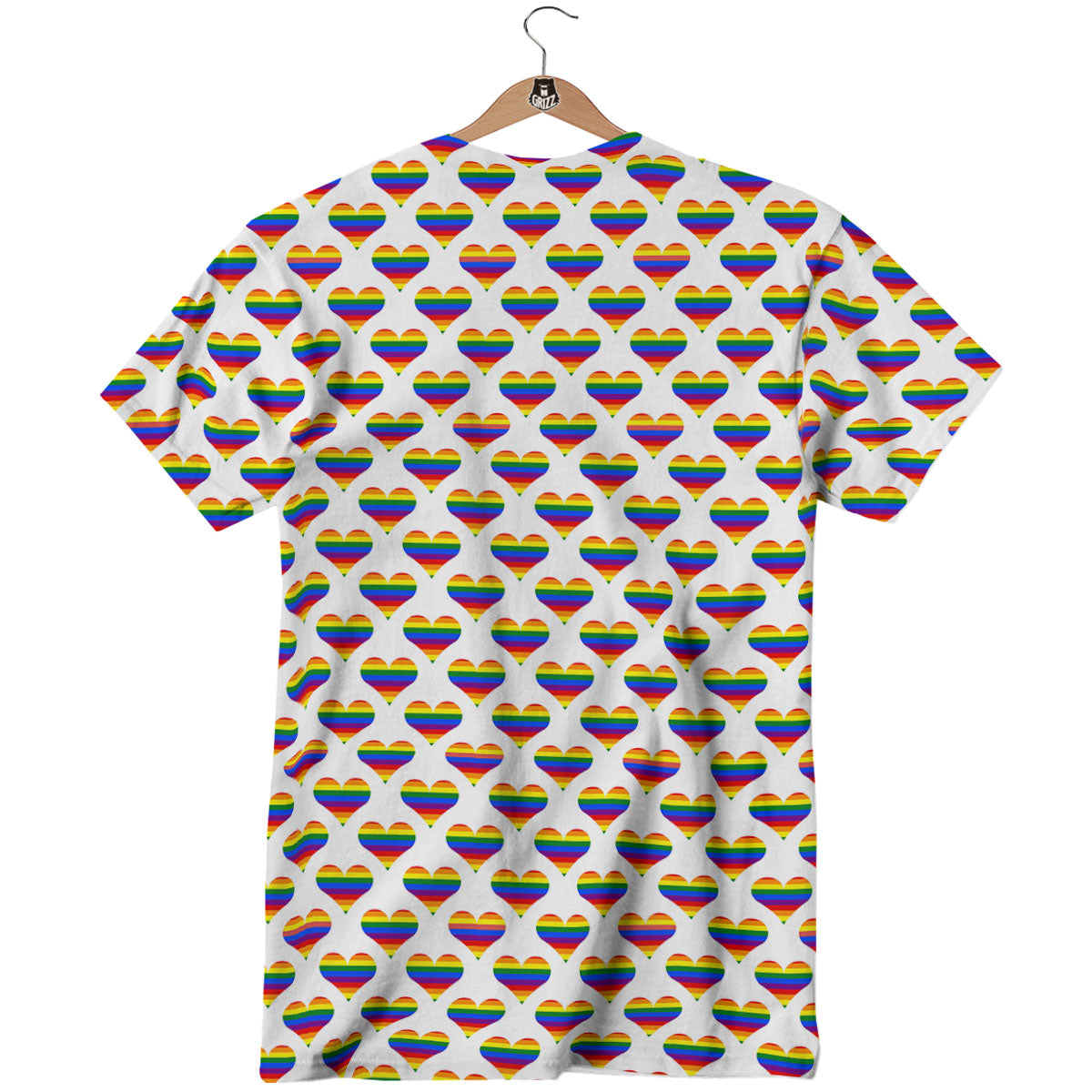 Striped White Heart On LGBT Pride Print Pattern T-Shirt-grizzshop