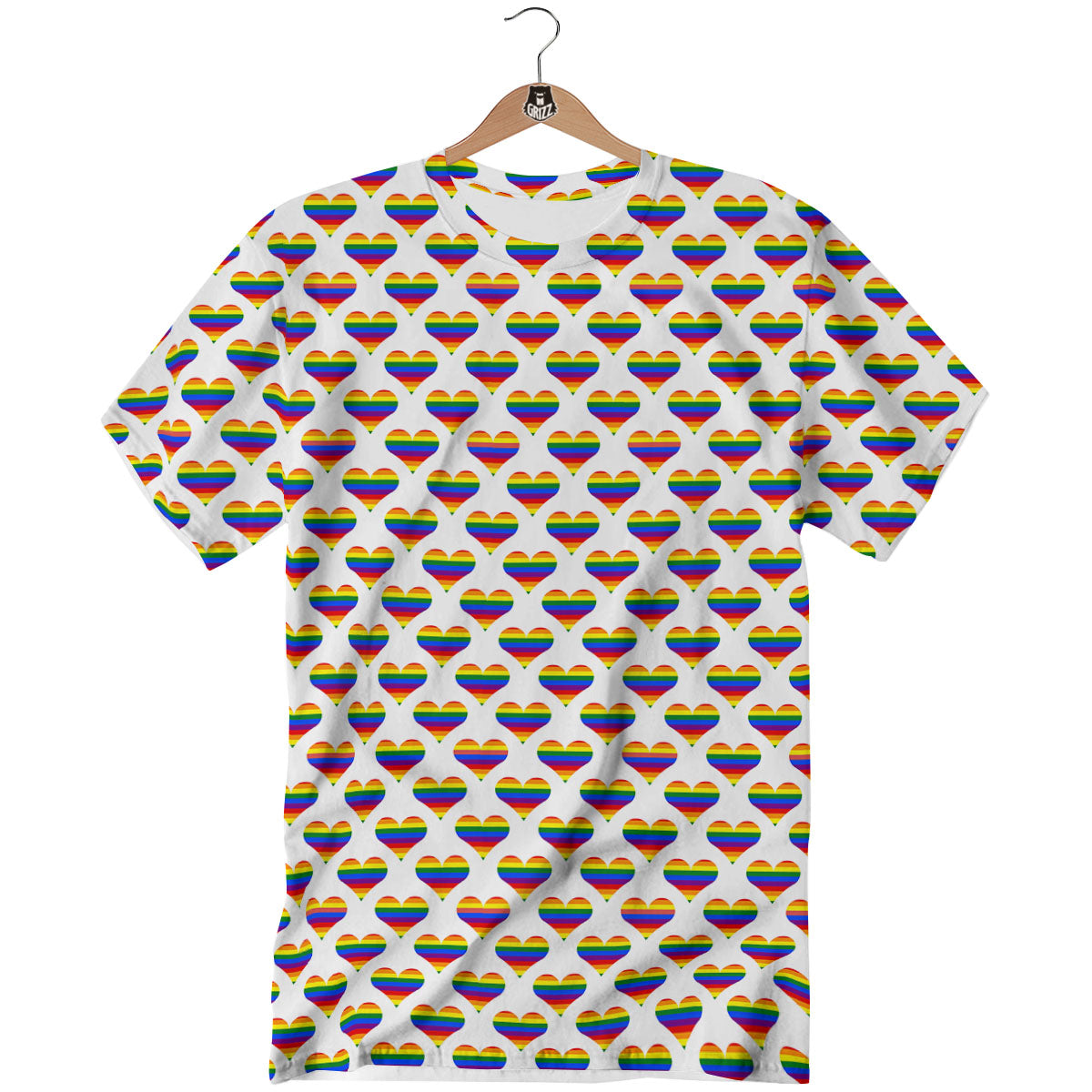 Striped White Heart On LGBT Pride Print Pattern T-Shirt-grizzshop