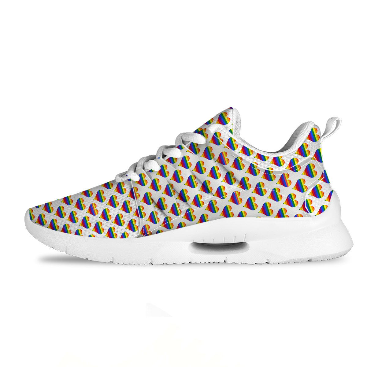 Striped White Heart On LGBT Pride Print Pattern Tennis Shoes-grizzshop