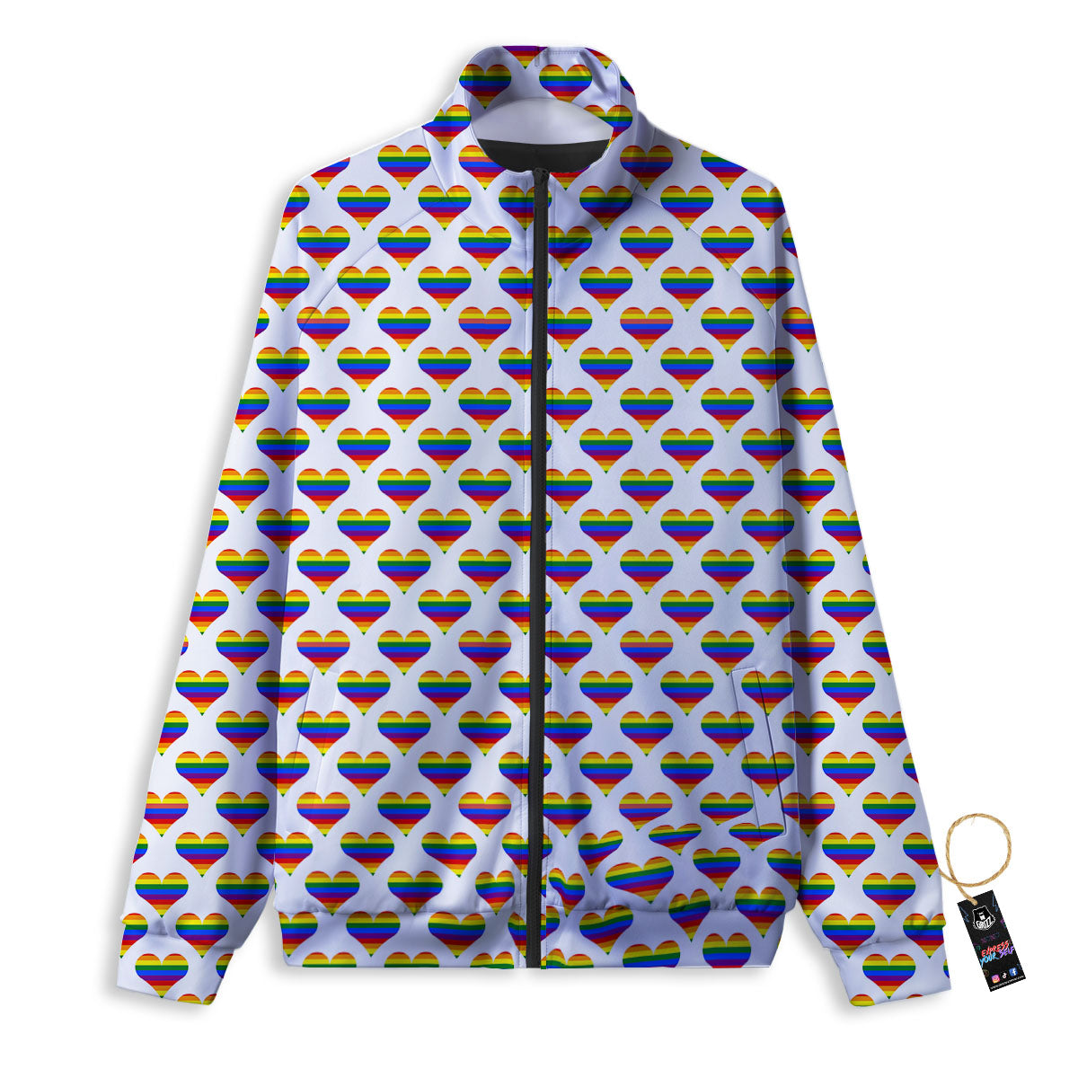 Striped White Heart On LGBT Pride Print Pattern Track Jacket-grizzshop