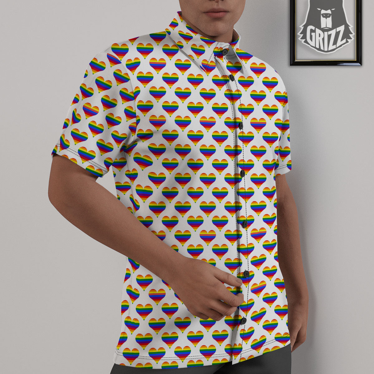 Striped White Heart On LGBT Pride Print Pattern Untucked Shirts-grizzshop