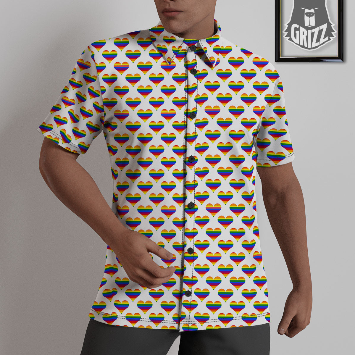 Striped White Heart On LGBT Pride Print Pattern Untucked Shirts-grizzshop