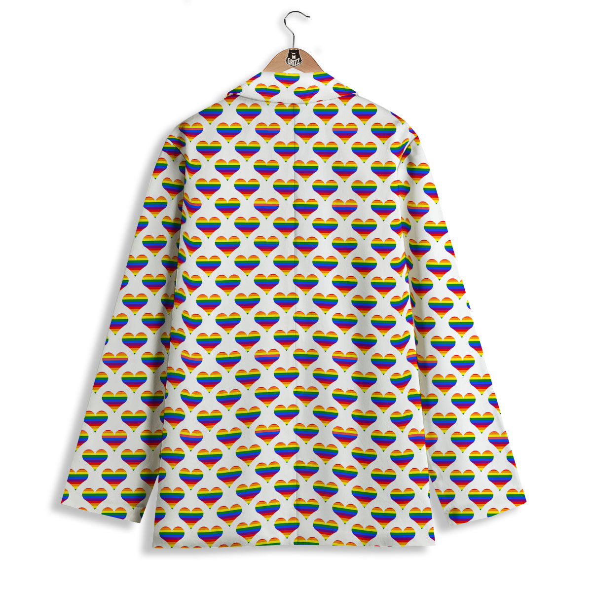 Striped White Heart On LGBT Pride Print Pattern Women's Blazer-grizzshop