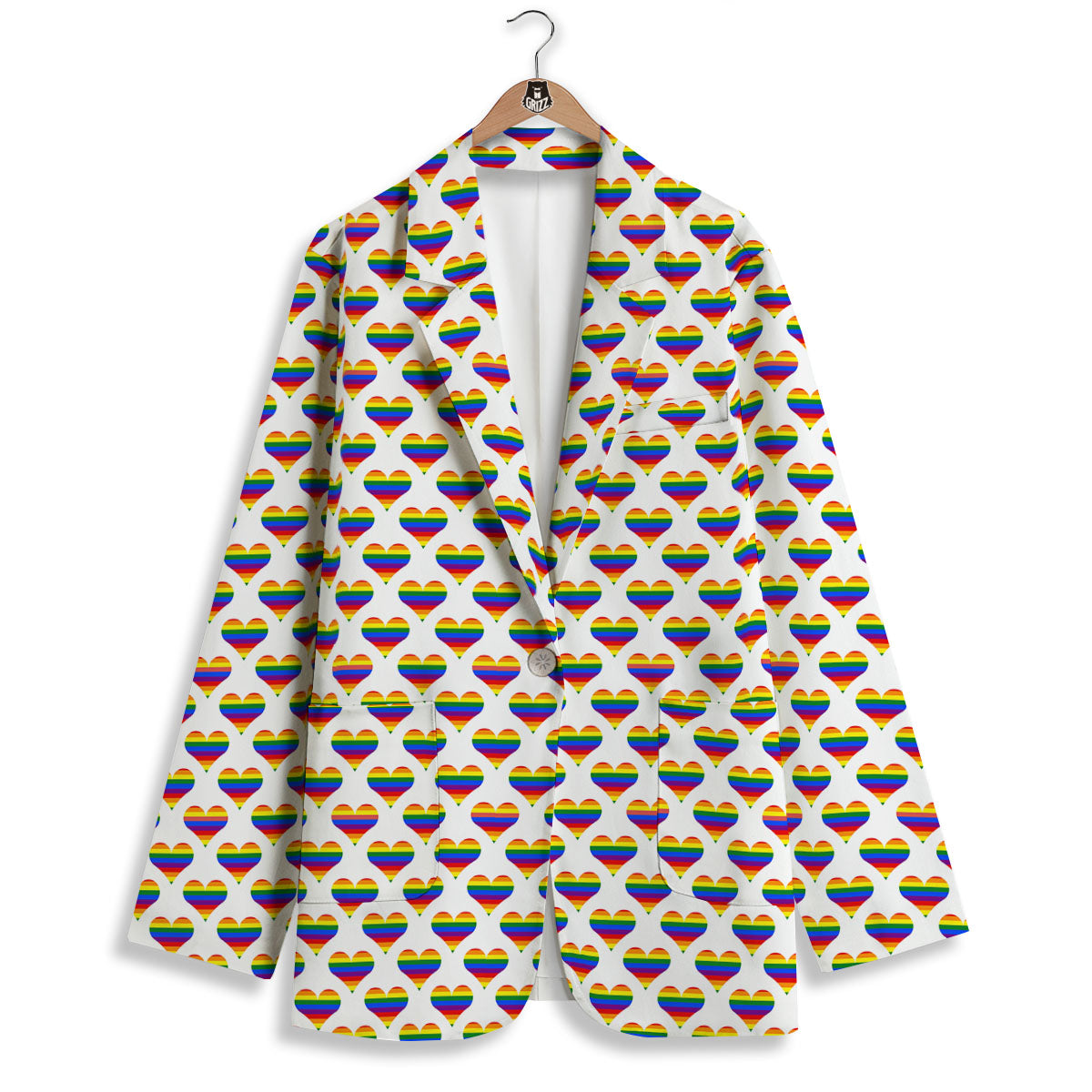 Striped White Heart On LGBT Pride Print Pattern Women's Blazer-grizzshop