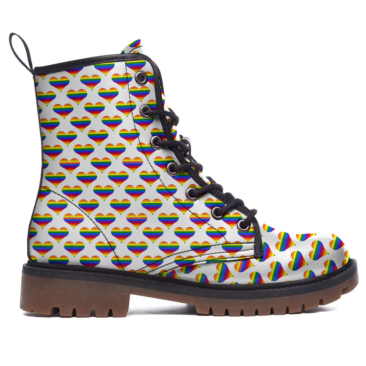 Striped White Heart On LGBT Pride Print Pattern Work Boots-grizzshop