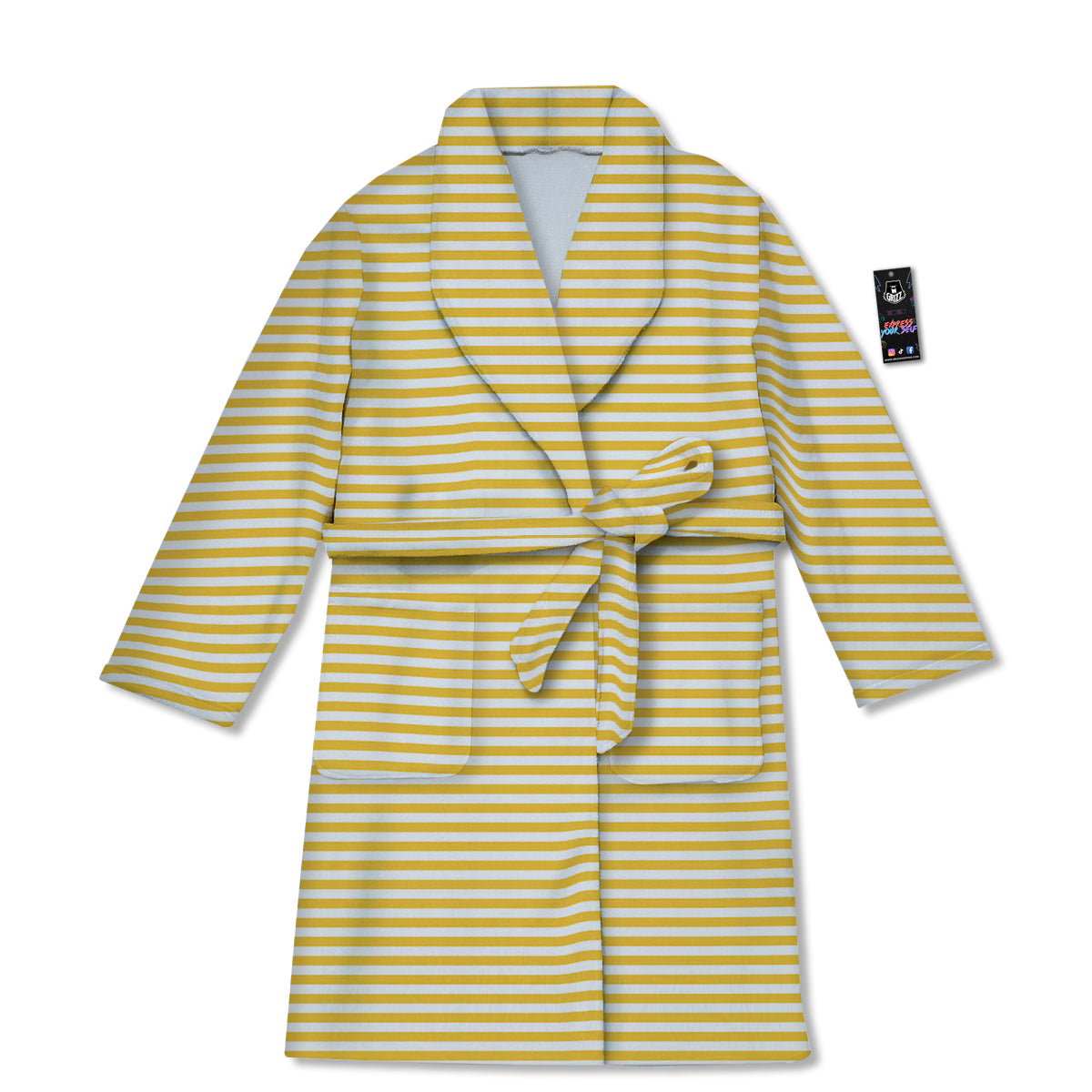 Striped Yellow And White Print Pattern Bathrobe-grizzshop