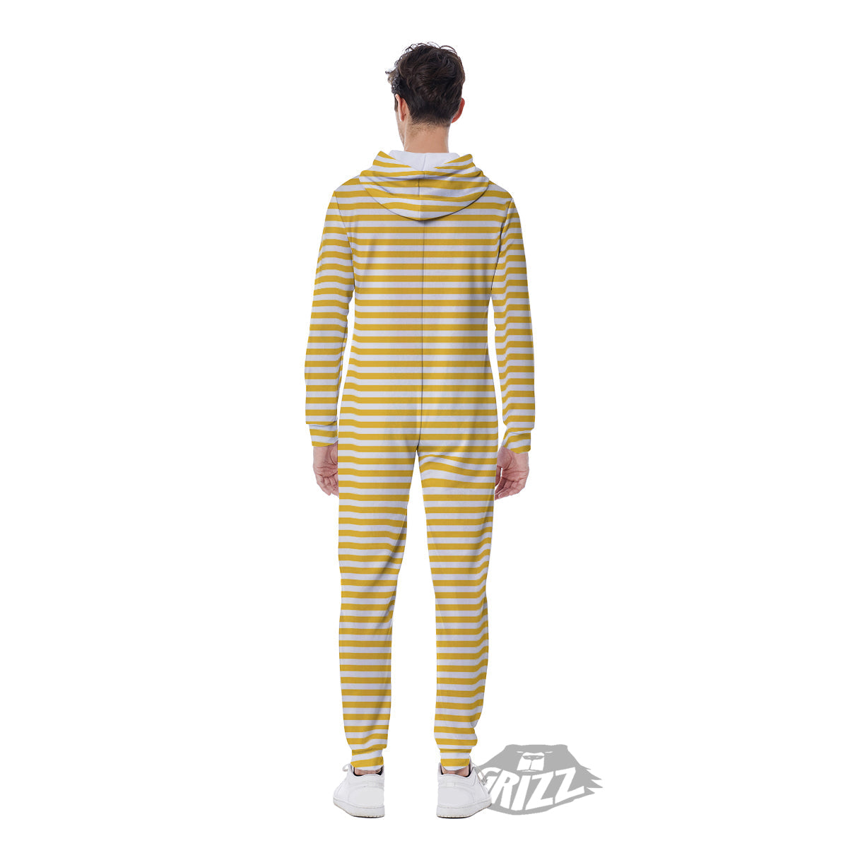 Striped Yellow And White Print Pattern Men's Jumpsuit-grizzshop