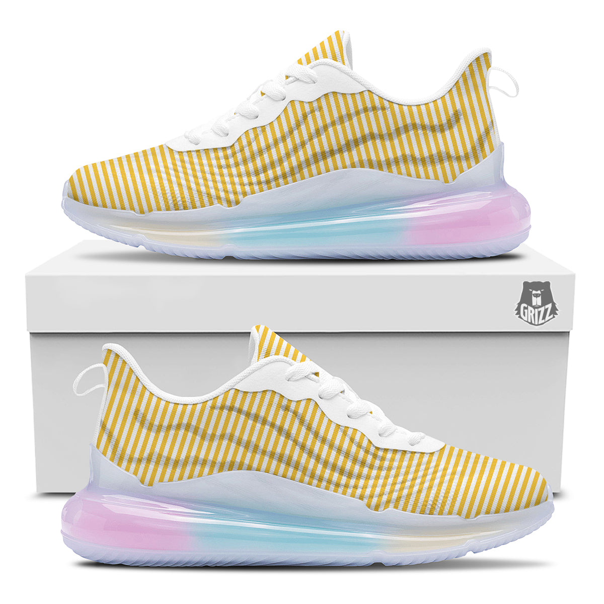 Striped Yellow And White Print Pattern Running Sneakers-grizzshop
