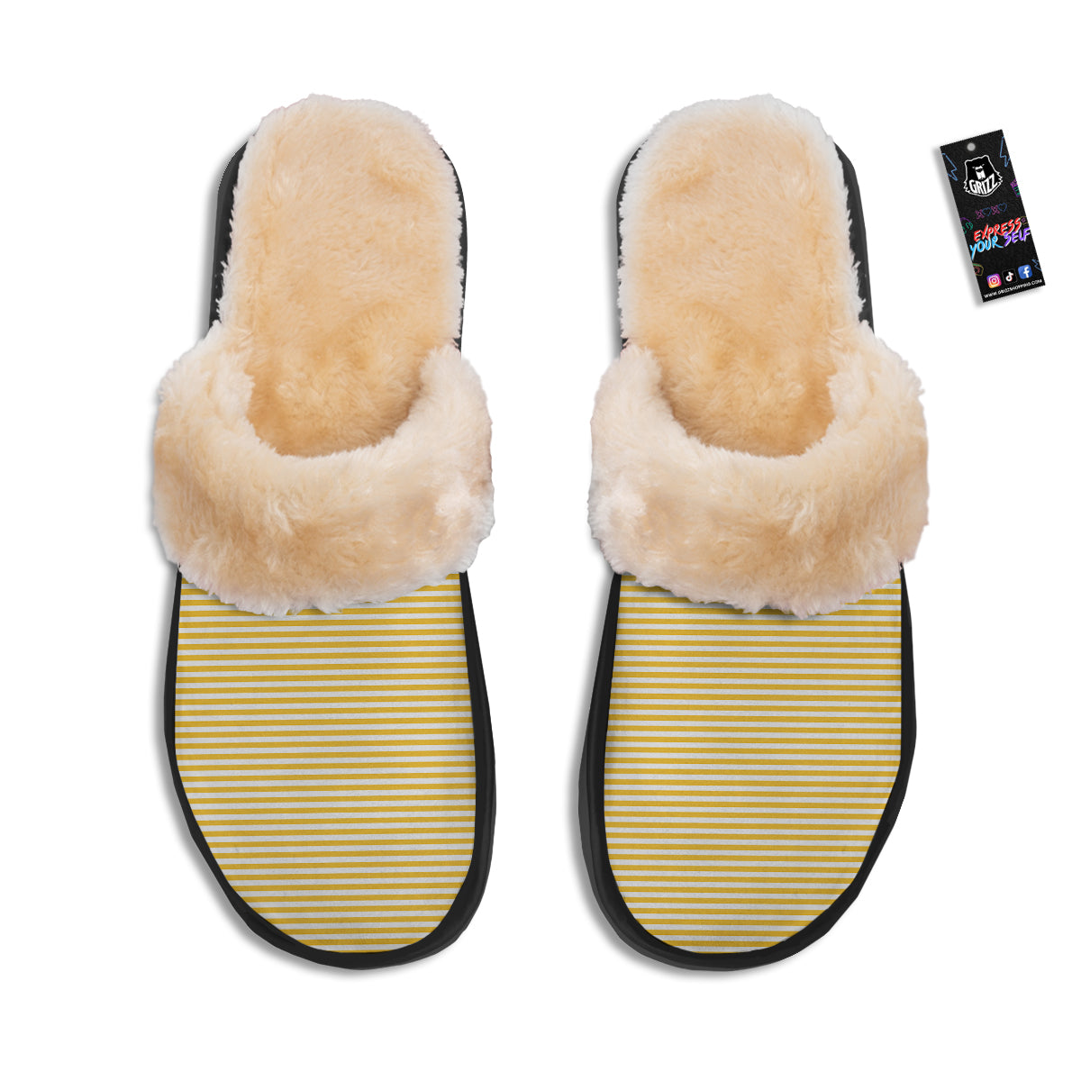 Striped Yellow And White Print Pattern Slippers-grizzshop