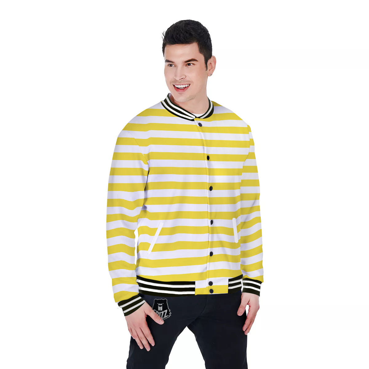 Striped Yellow Print Pattern Baseball Jacket-grizzshop