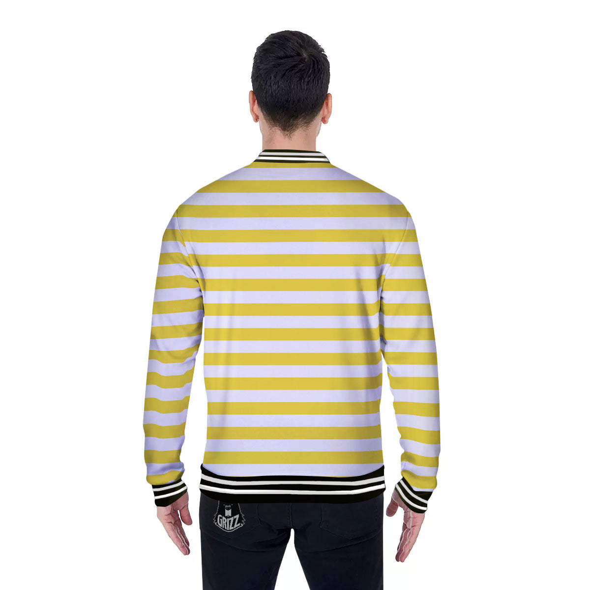 Striped Yellow Print Pattern Baseball Jacket-grizzshop