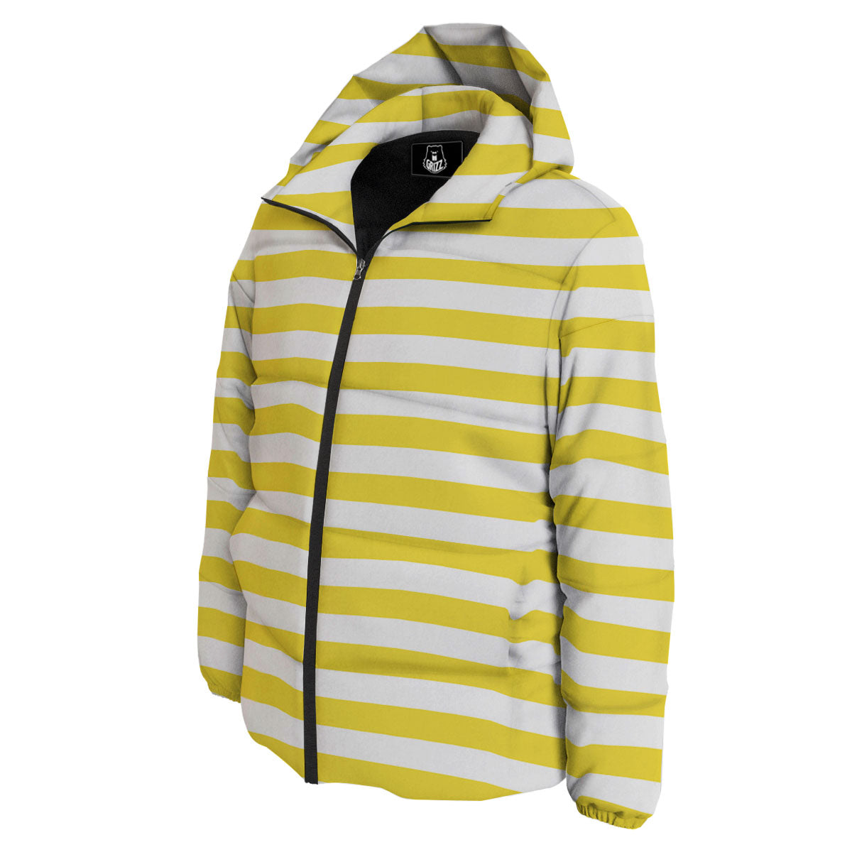 Striped Yellow Print Pattern Down Jacket-grizzshop