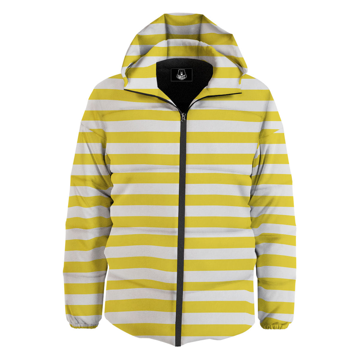 Striped Yellow Print Pattern Down Jacket-grizzshop