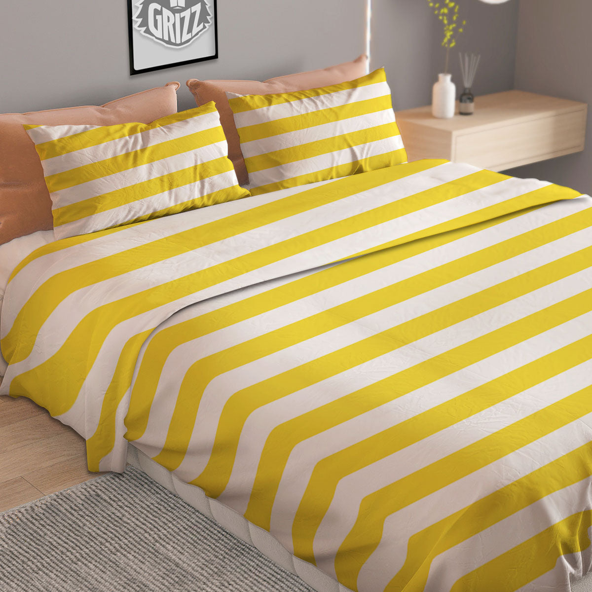 Striped Yellow Print Pattern Duvet Cover Bedding Set