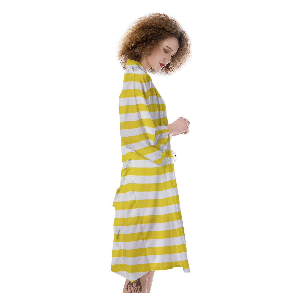Striped Yellow Print Pattern Kimono-grizzshop