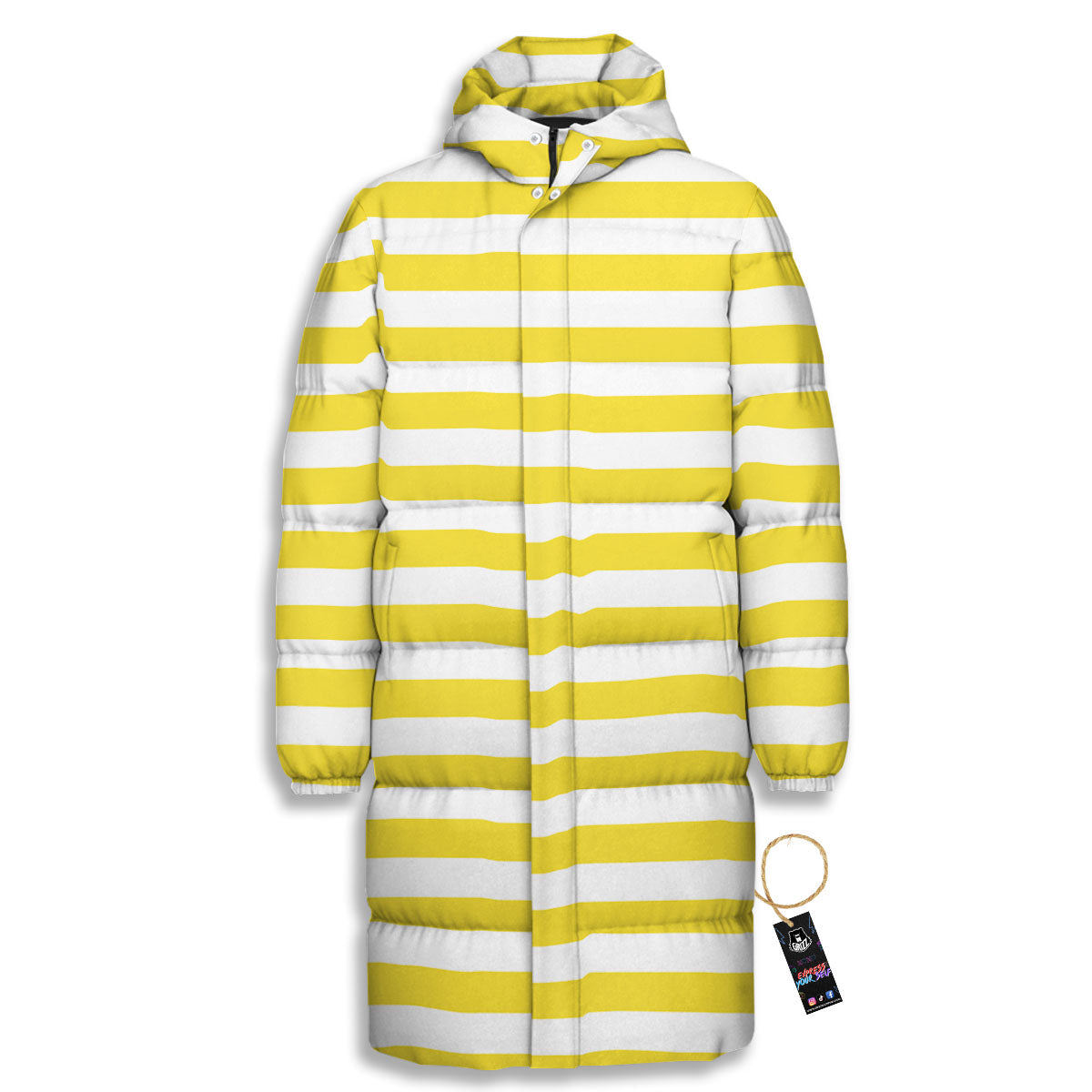 Striped Yellow Print Pattern Long Down Jacket-grizzshop