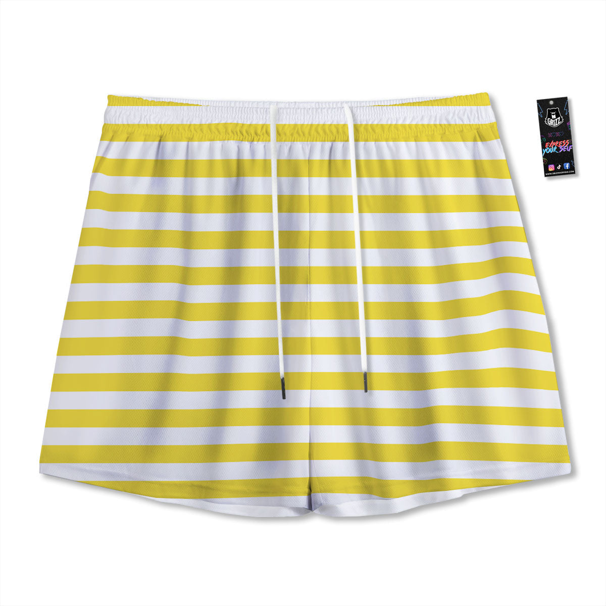 Striped Yellow Print Pattern Mesh Shorts