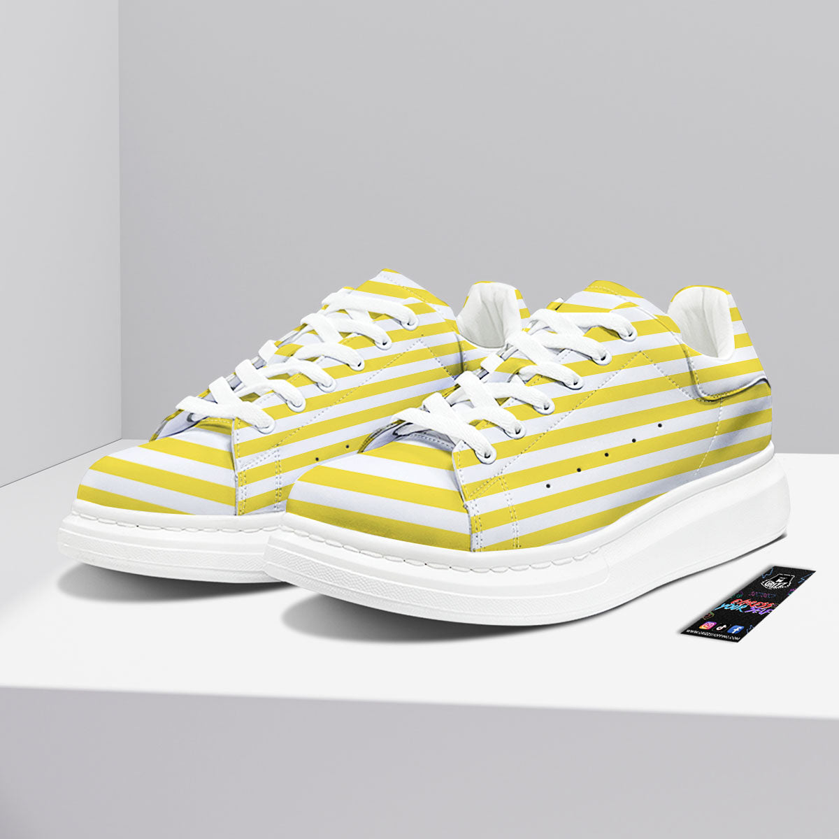 Striped Yellow Print Pattern Platform Shoes-grizzshop