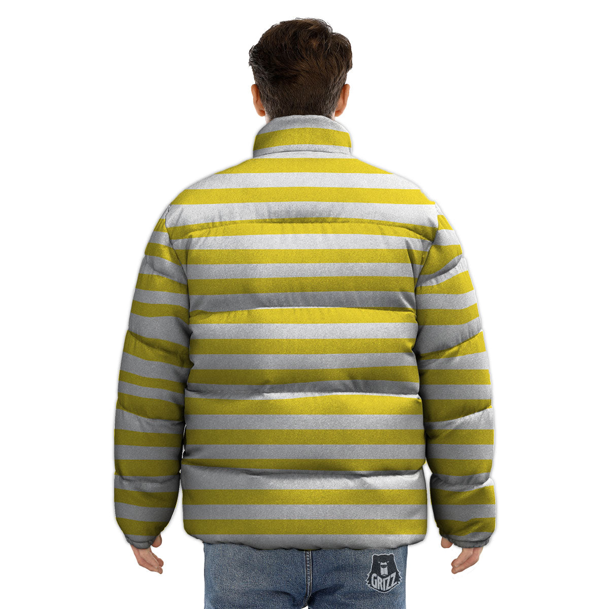 Striped Yellow Print Pattern Puffer Jacket-grizzshop