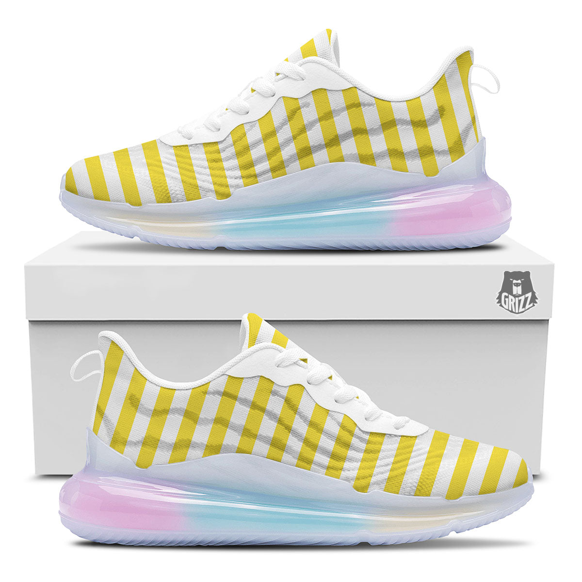 Striped Yellow Print Pattern Running Sneakers-grizzshop