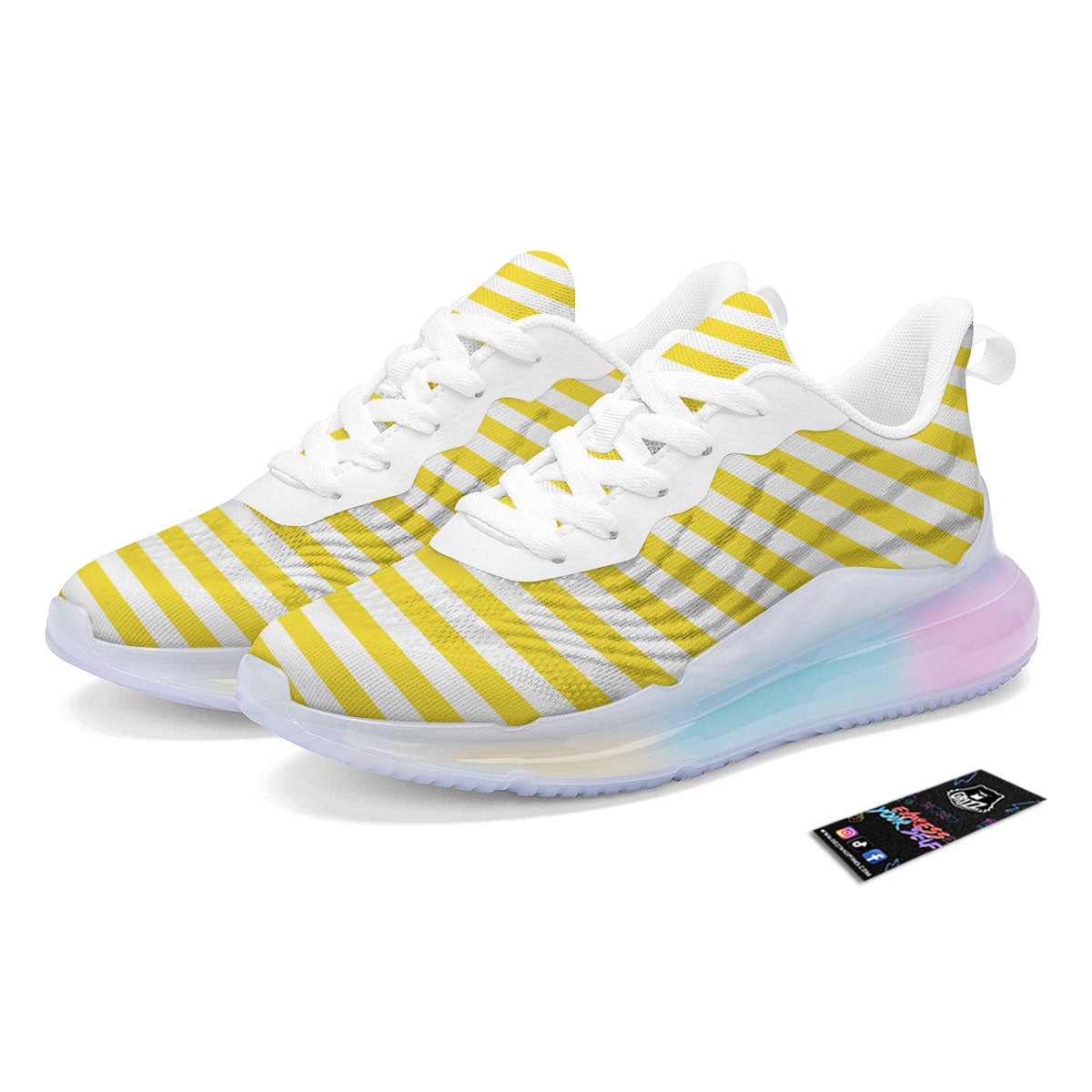Striped Yellow Print Pattern Running Sneakers-grizzshop