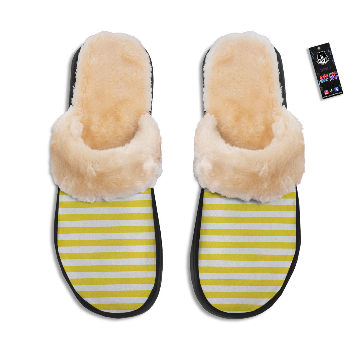 Striped Yellow Print Pattern Slippers-grizzshop