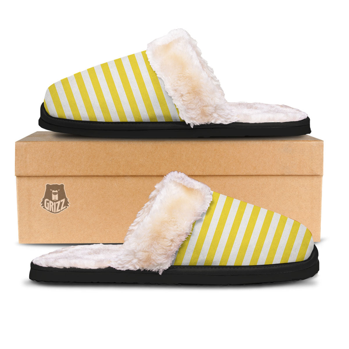 Striped Yellow Print Pattern Slippers-grizzshop
