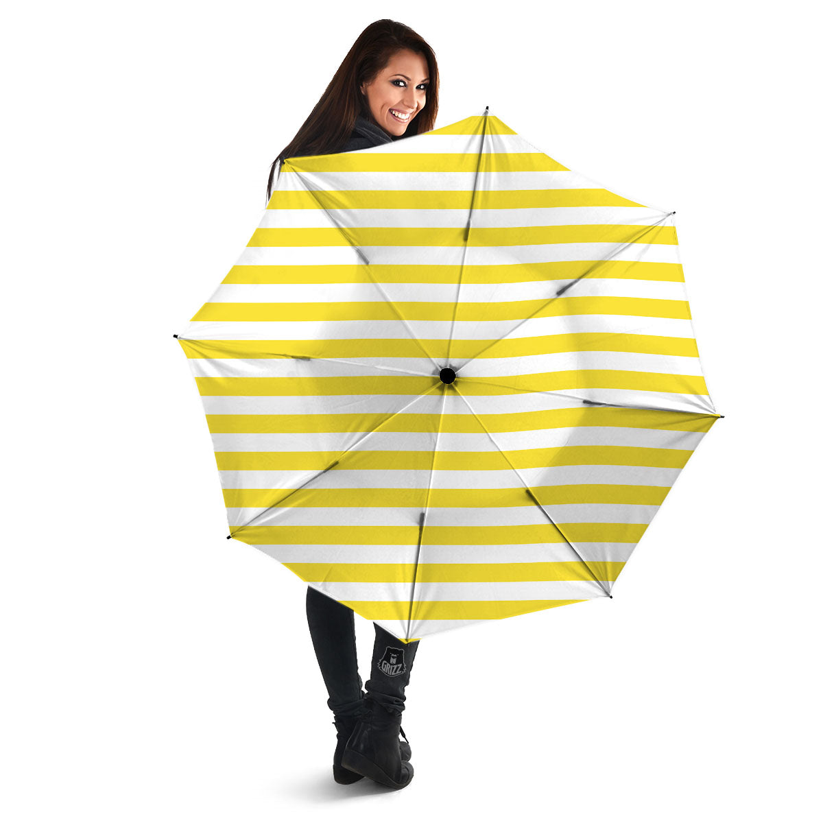 Striped Yellow Print Pattern Umbrella-grizzshop